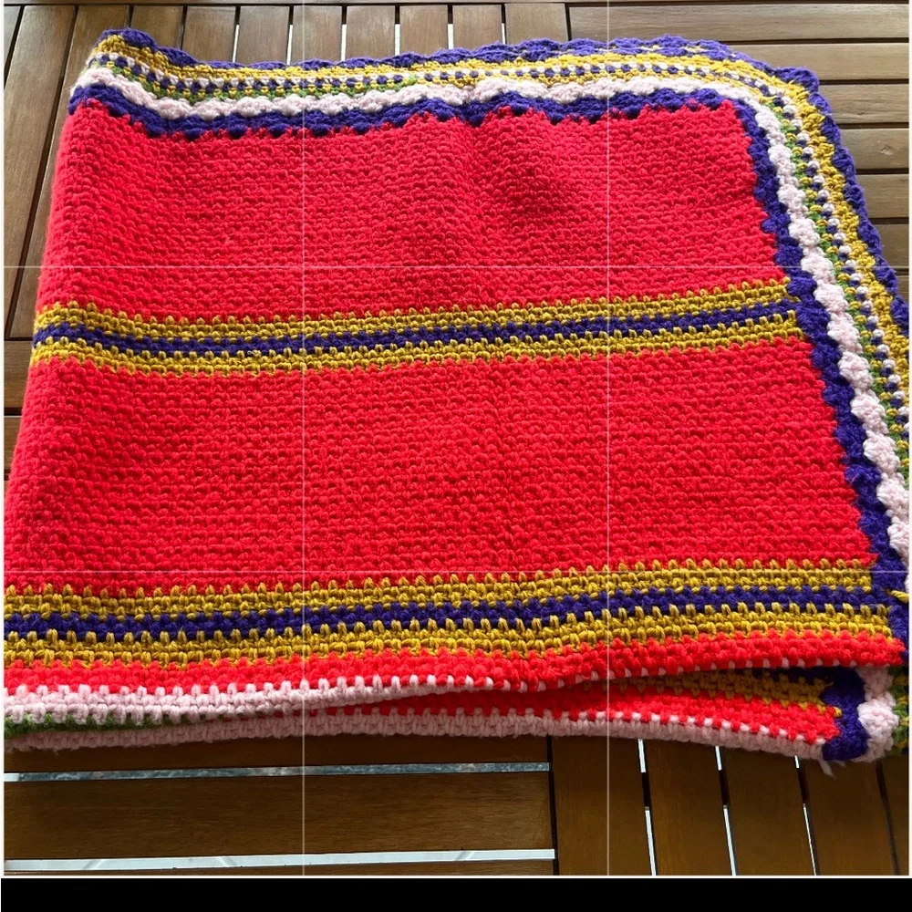 Color Block Stripe Afghan Throw Blanket Red Pink Purple Gold Green Vintage